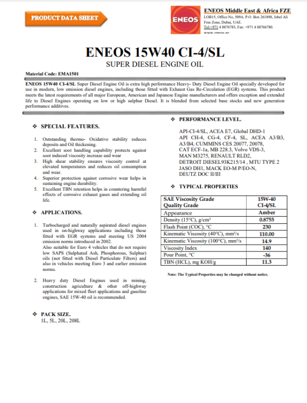 Յուղ ENEOS-15W-40 5L - Image 3