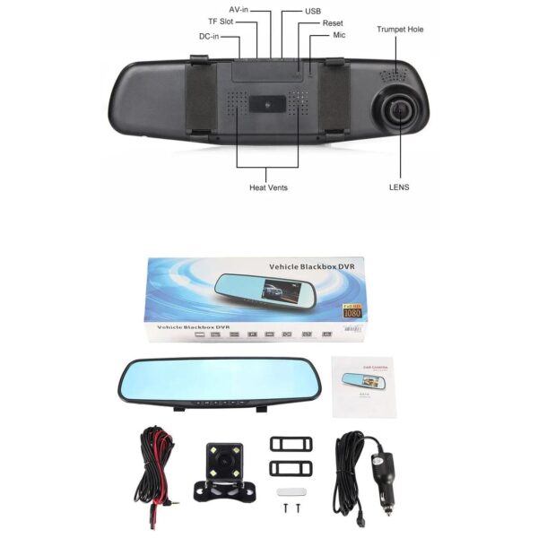 Rearview Mirror Dual Channel Recorder Vehicle Blackbox DVR Full HD 450mAh - Image 2